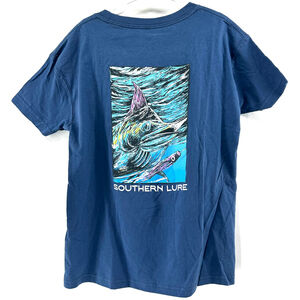 NWT Blue SOUTHERN LURE Short Sleeve FISHING Sailfish Chaser T-Shirt YOUTH BOYS M